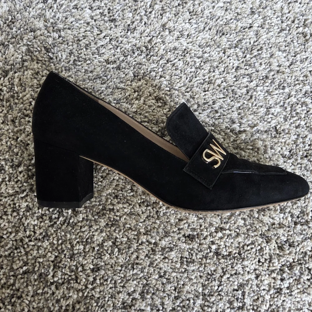 Stuart Weitzman Women's Frances Pump Block Heel Suede Monogram Loafers Size 7‎